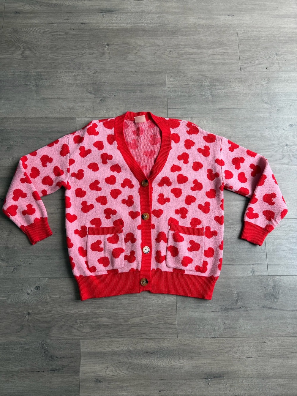 LS & Co Mickey and heart pink/red oversized cardigan - size small/medium